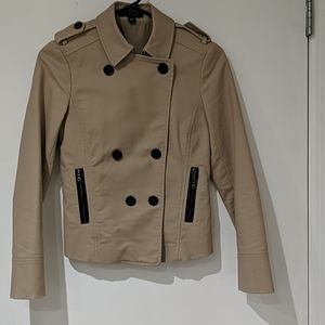 Ann Taylor short peplum trench with leather detail